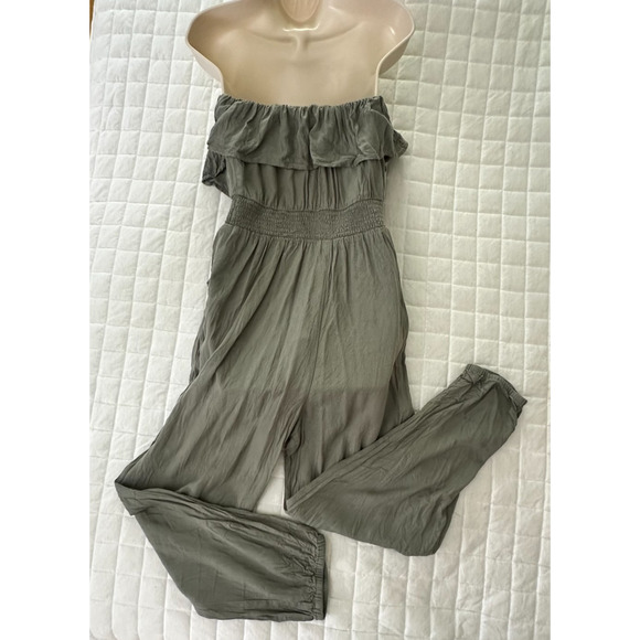 AMERICAN EAGLE Womens Jumpsuit Large Green Sleeveless Linen Blend Summer Casual - Picture 3 of 11